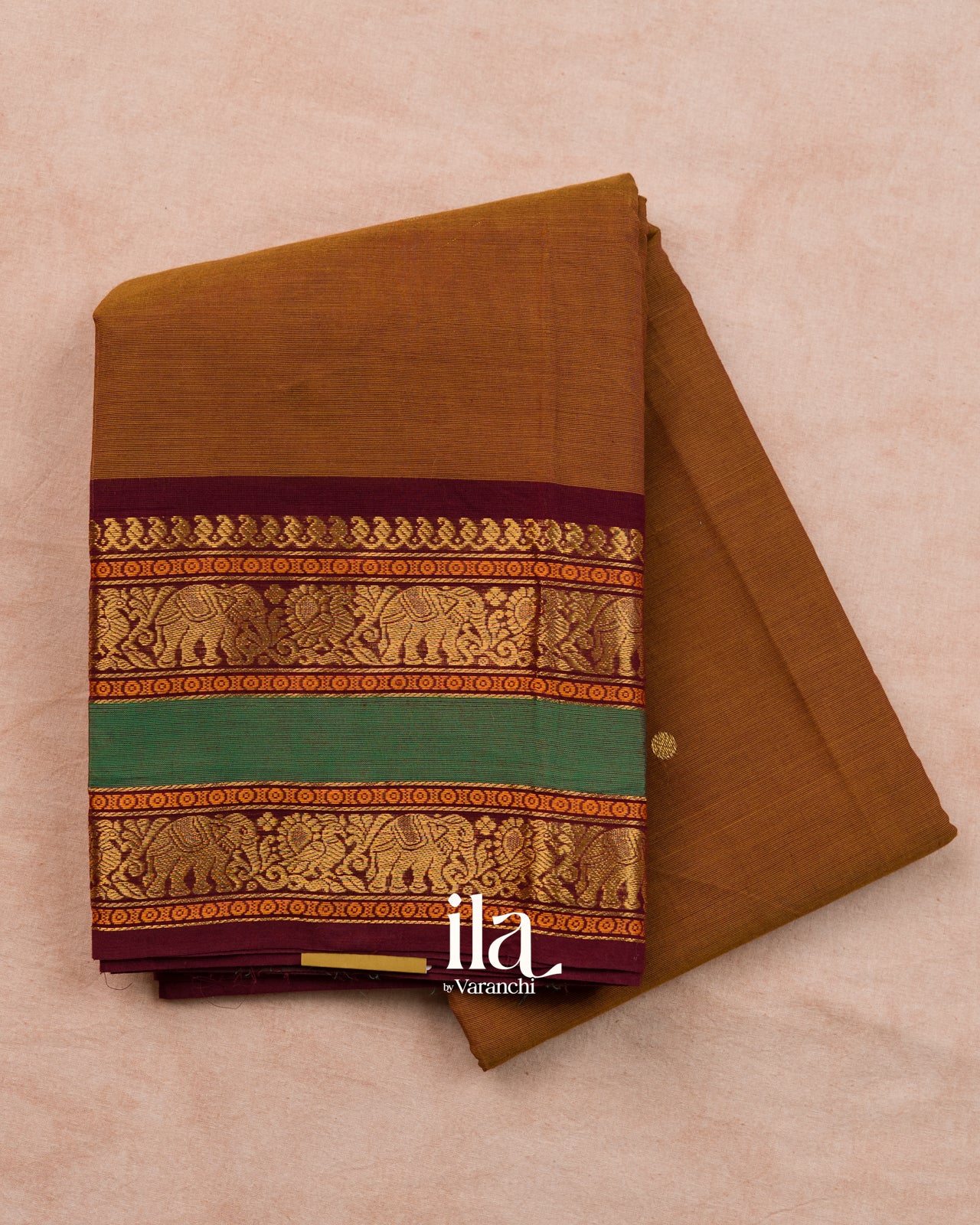 Walnut Brown Pure Chettinad Cotton Handloom Saree