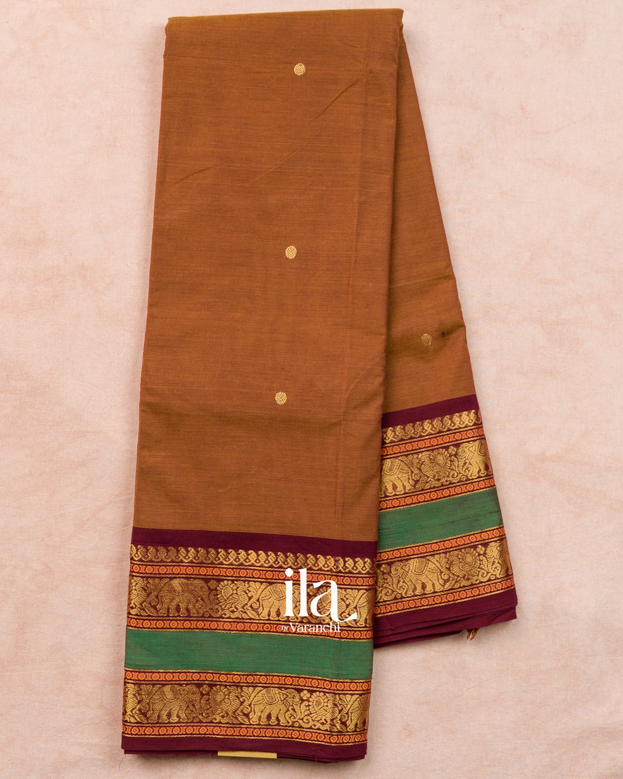 Walnut Brown Pure Chettinad Cotton Handloom Saree