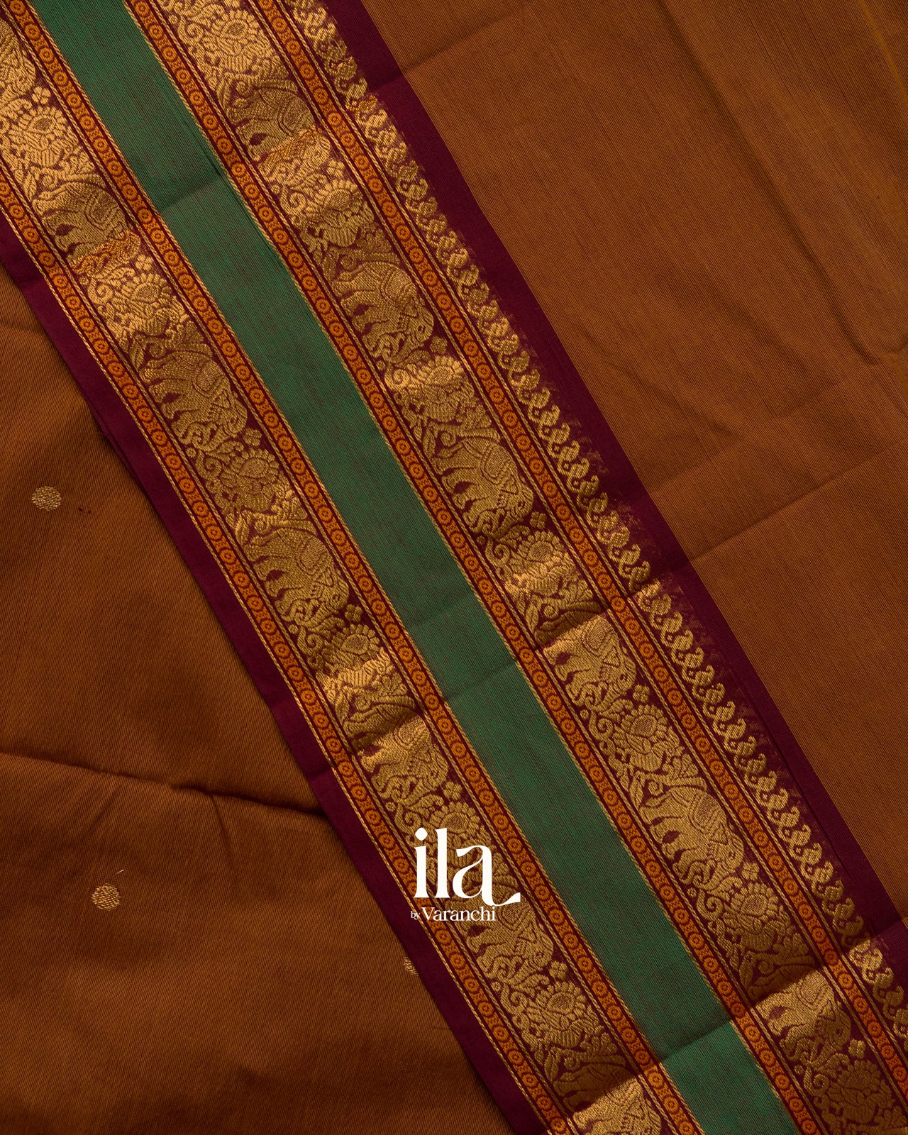 Walnut Brown Pure Chettinad Cotton Handloom Saree