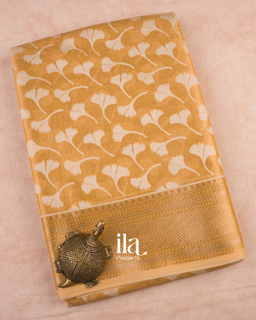 Light Golden Semi Banarasi Tissue Silk Saree