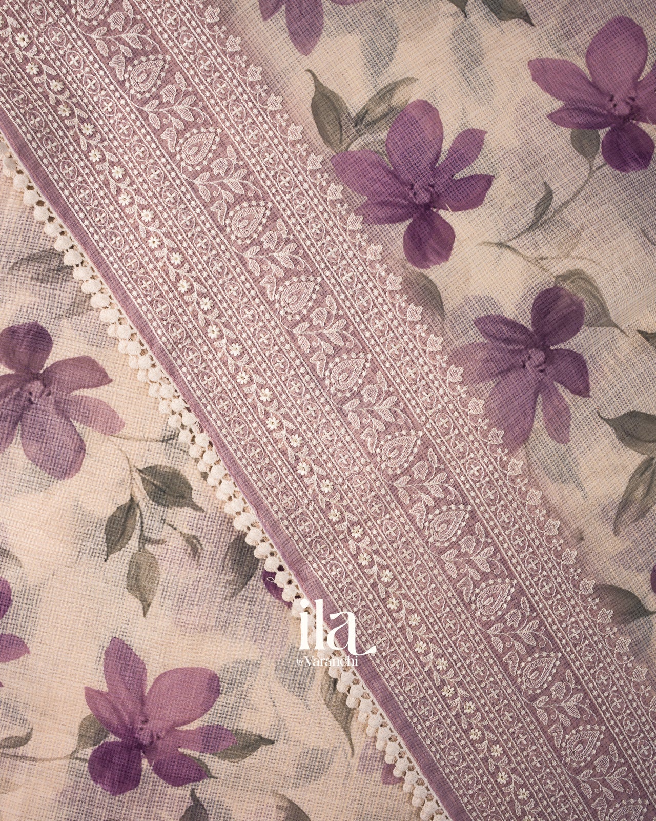 Off White Digital Printed Semi Kota Saree