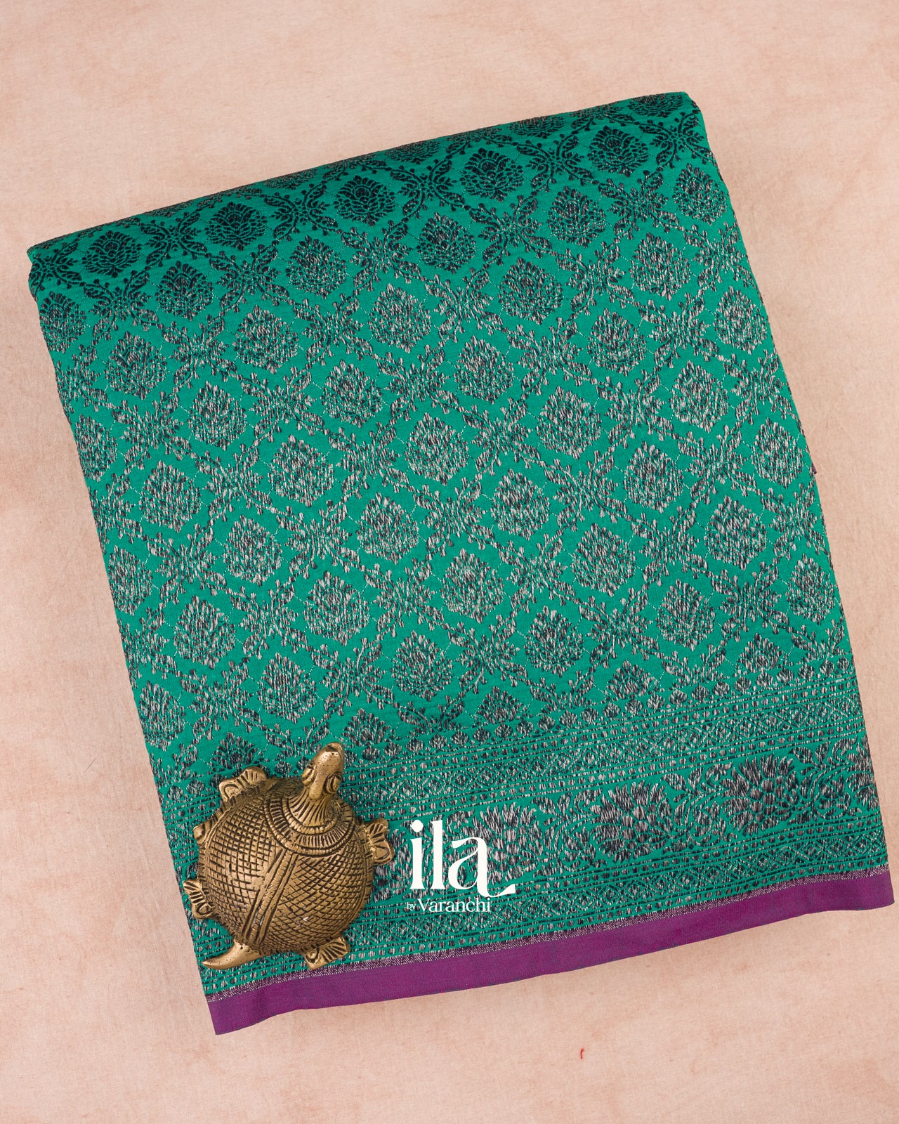 Teal Green Brocade Semi Banarasi Silk Saree