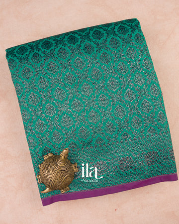 Teal Green Brocade Semi Banarasi Silk Saree