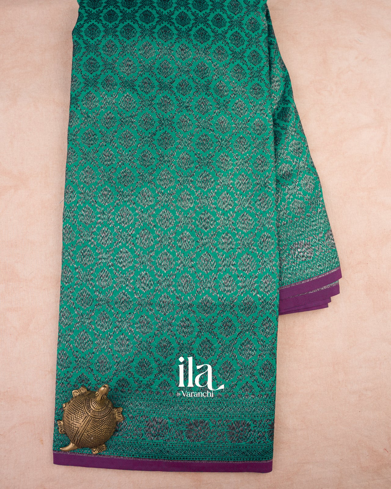 Teal Green Brocade Semi Banarasi Silk Saree