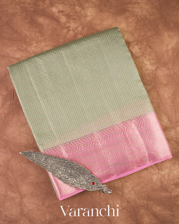 Sage Grey Chanderi Silk Cotton Saree