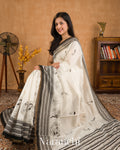 Off-White And Black Pure Cotton Saree