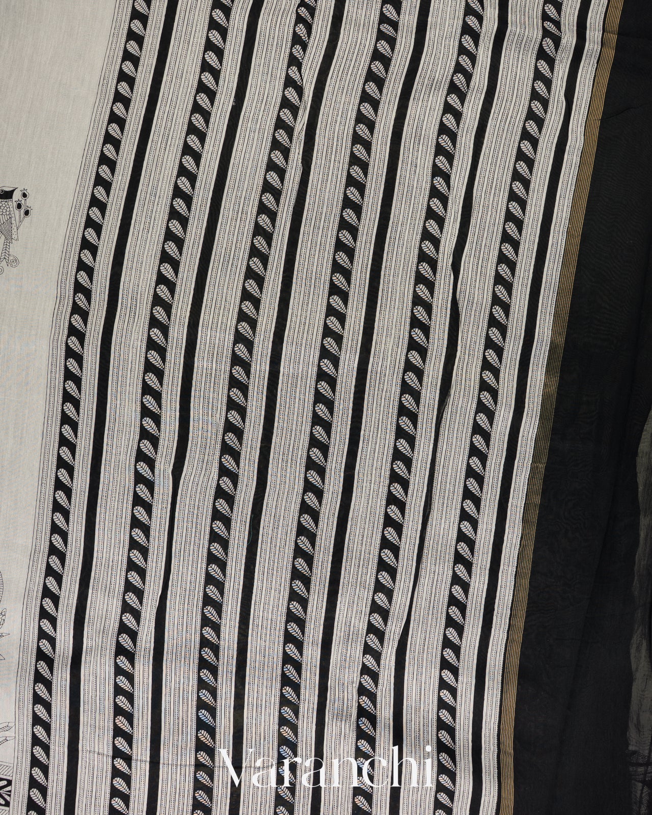 Off-White And Black Pure Cotton Saree