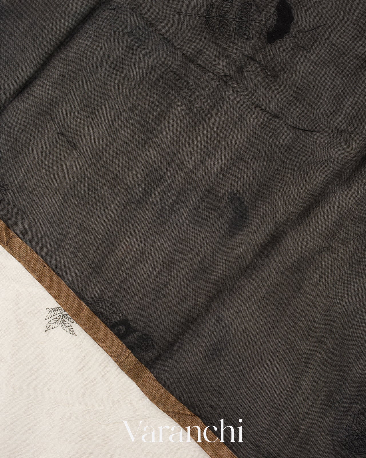 Off-White And Black Pure Cotton Saree