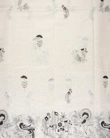 Off-White And Black Pure Cotton Saree