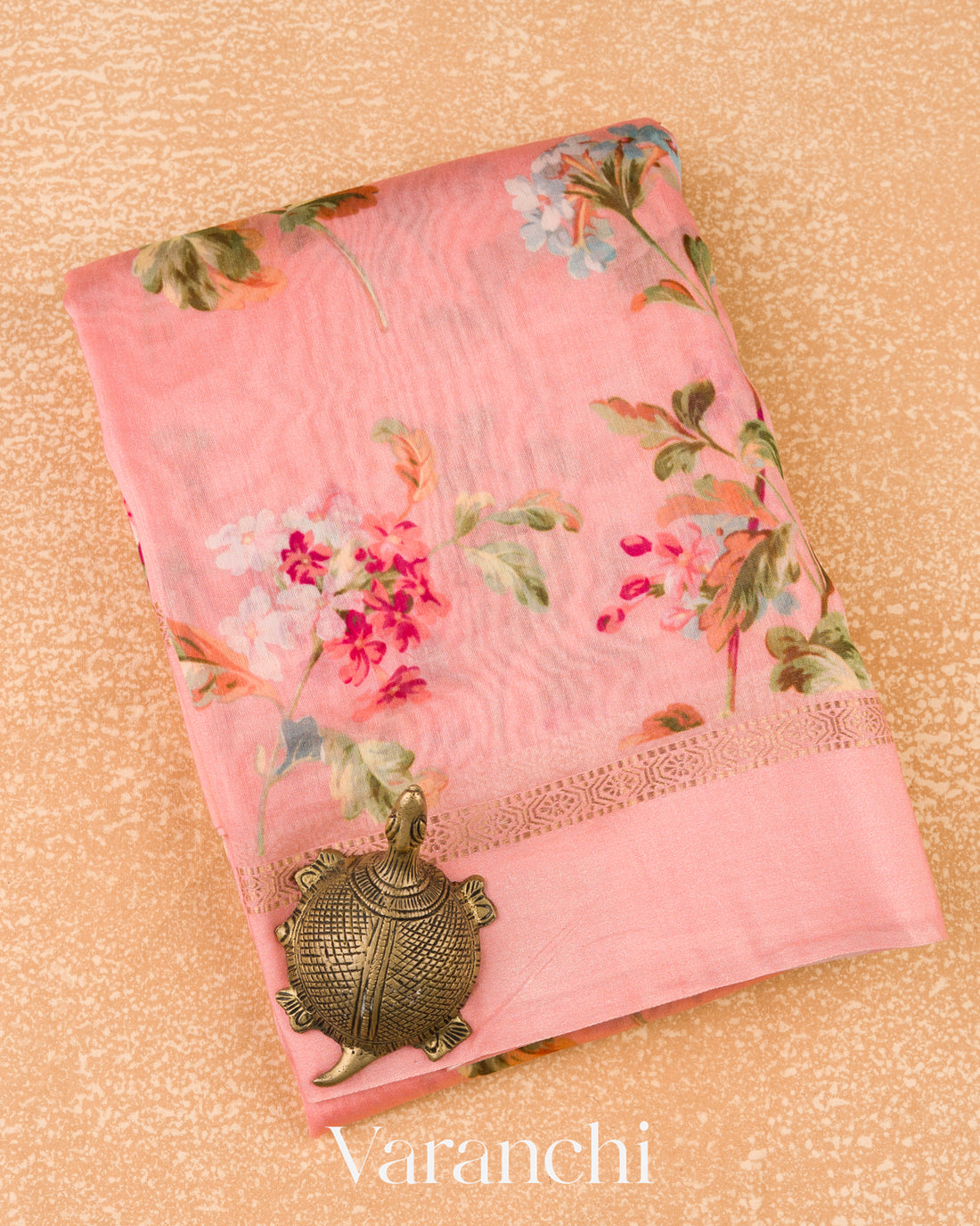 Peachy Pink Digital Printed Cotton Saree