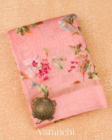 Peachy Pink Digital Printed Cotton Saree