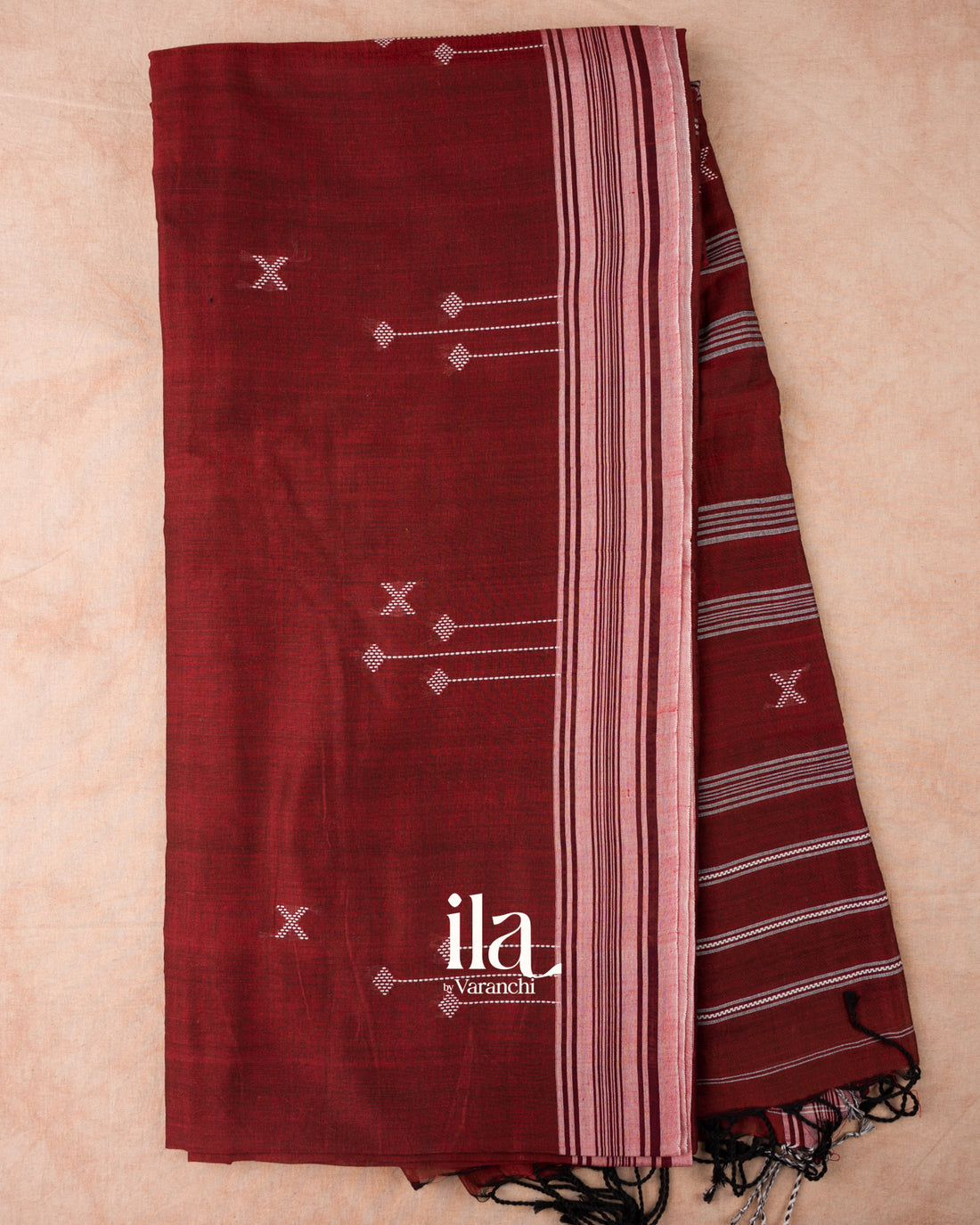 Maroon Bhujodi Stripes Pure Cotton Handloom Saree 