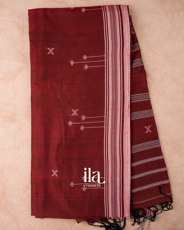 Maroon Bhujodi Stripes Pure Cotton Handloom Saree 
