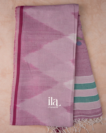 Pink  Ikkat Pure Cotton Handloom Saree 