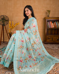 Aqua Blue Digital Printed Cotton Saree