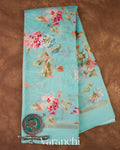 Aqua Blue Digital Printed Cotton Saree