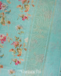Aqua Blue Digital Printed Cotton Saree