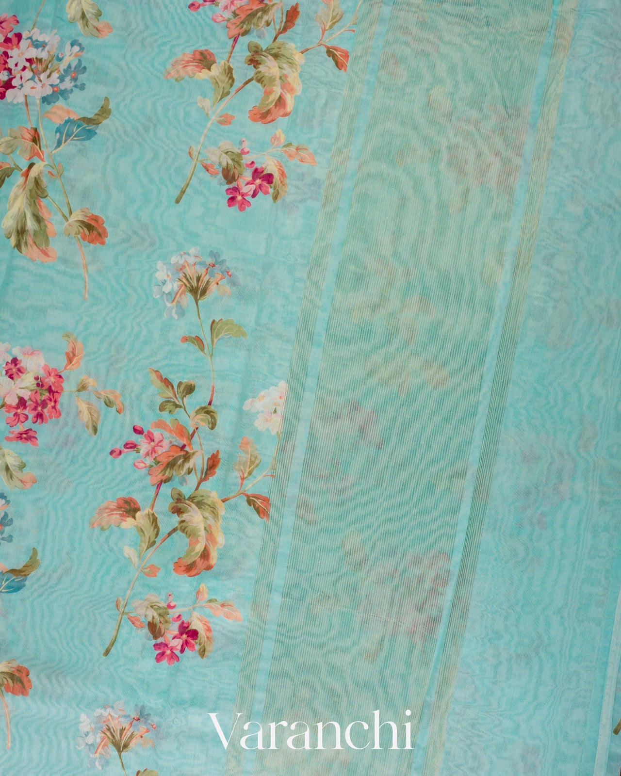 Aqua Blue Digital Printed Cotton Saree