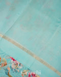 Aqua Blue Digital Printed Cotton Saree