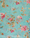 Aqua Blue Digital Printed Cotton Saree