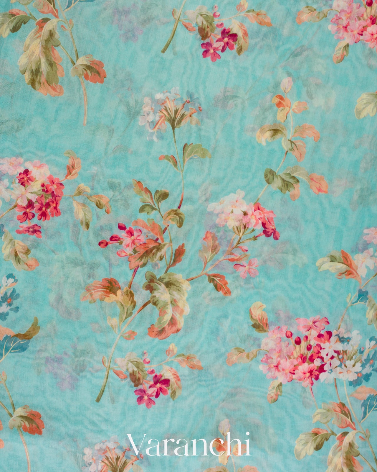 Aqua Blue Digital Printed Cotton Saree