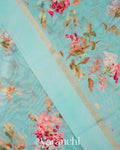 Aqua Blue Digital Printed Cotton Saree