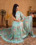 Aqua Blue Digital Printed Cotton Saree
