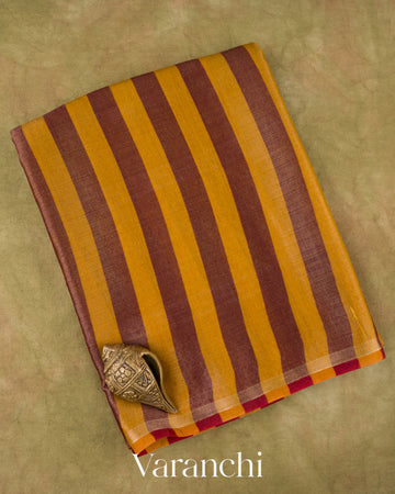 Mustard Yellow With Coffee Brown Pure Tissue Cotton Saree