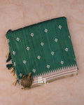 Teal Green Floral Applique Semi Tussar Silk Saree 