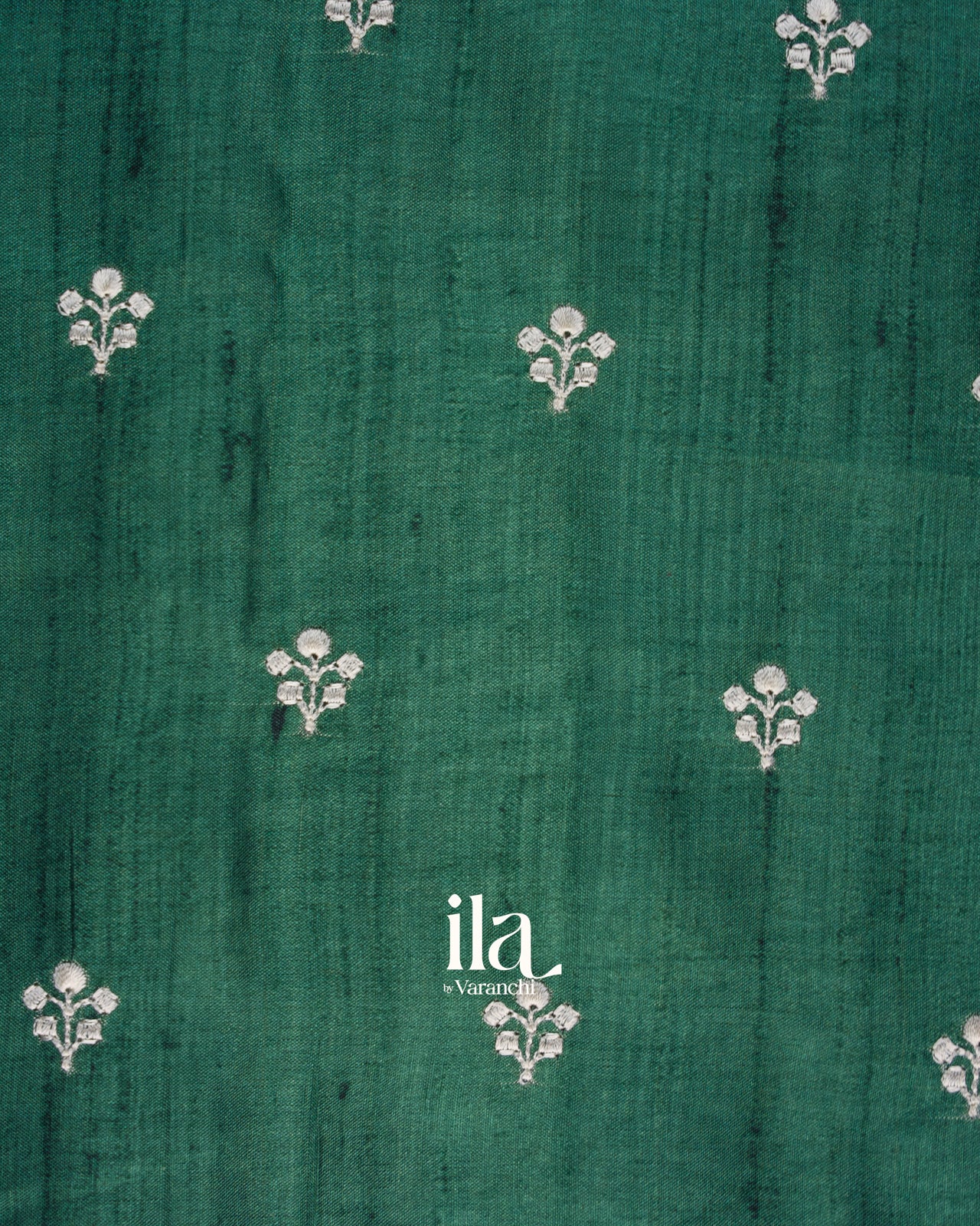 Teal Green Floral Applique Semi Tussar Silk Saree 