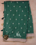 Teal Green Floral Applique Semi Tussar Silk Saree 