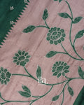 Teal Green Floral Applique Semi Tussar Silk Saree 