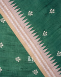 Teal Green Floral Applique Semi Tussar Silk Saree 