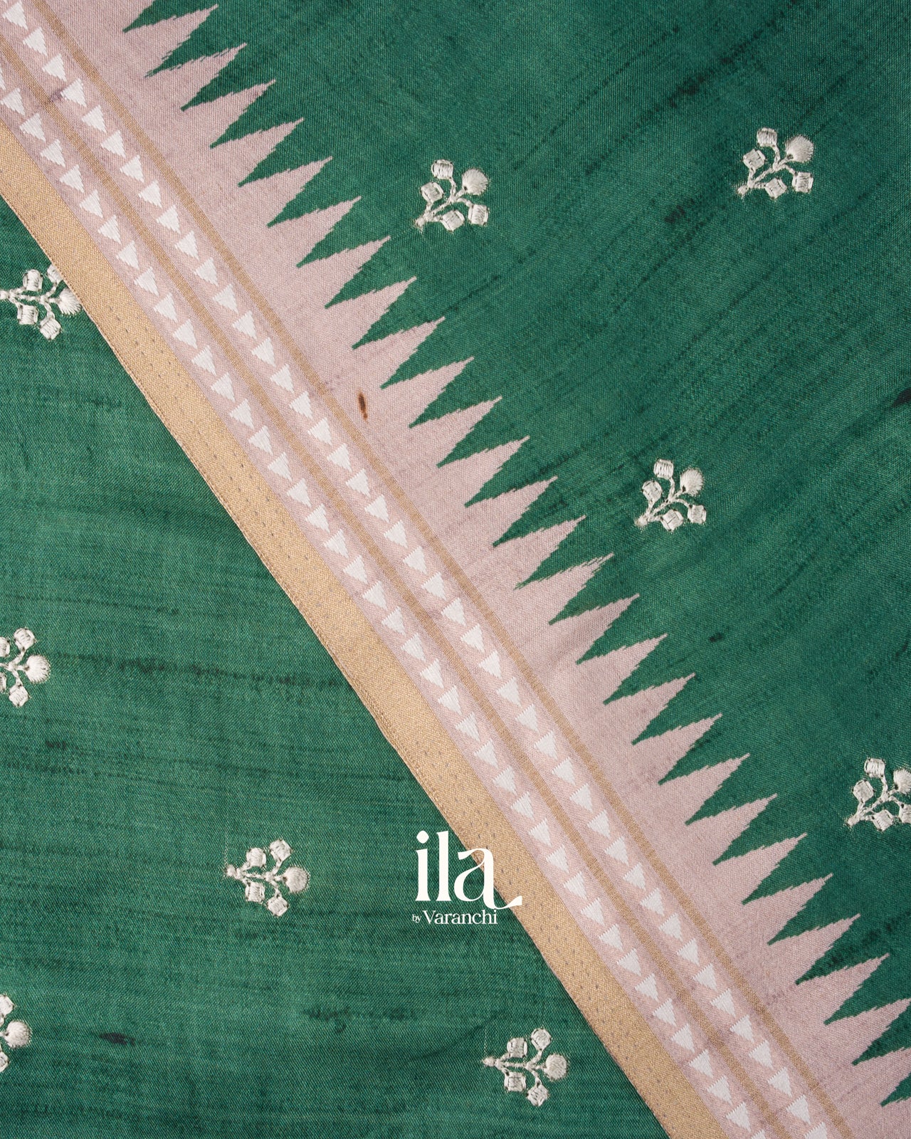 Teal Green Floral Applique Semi Tussar Silk Saree 