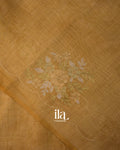 Golden Yellow Hand-Painted and Embroidered Pure Linen Tissue Saree