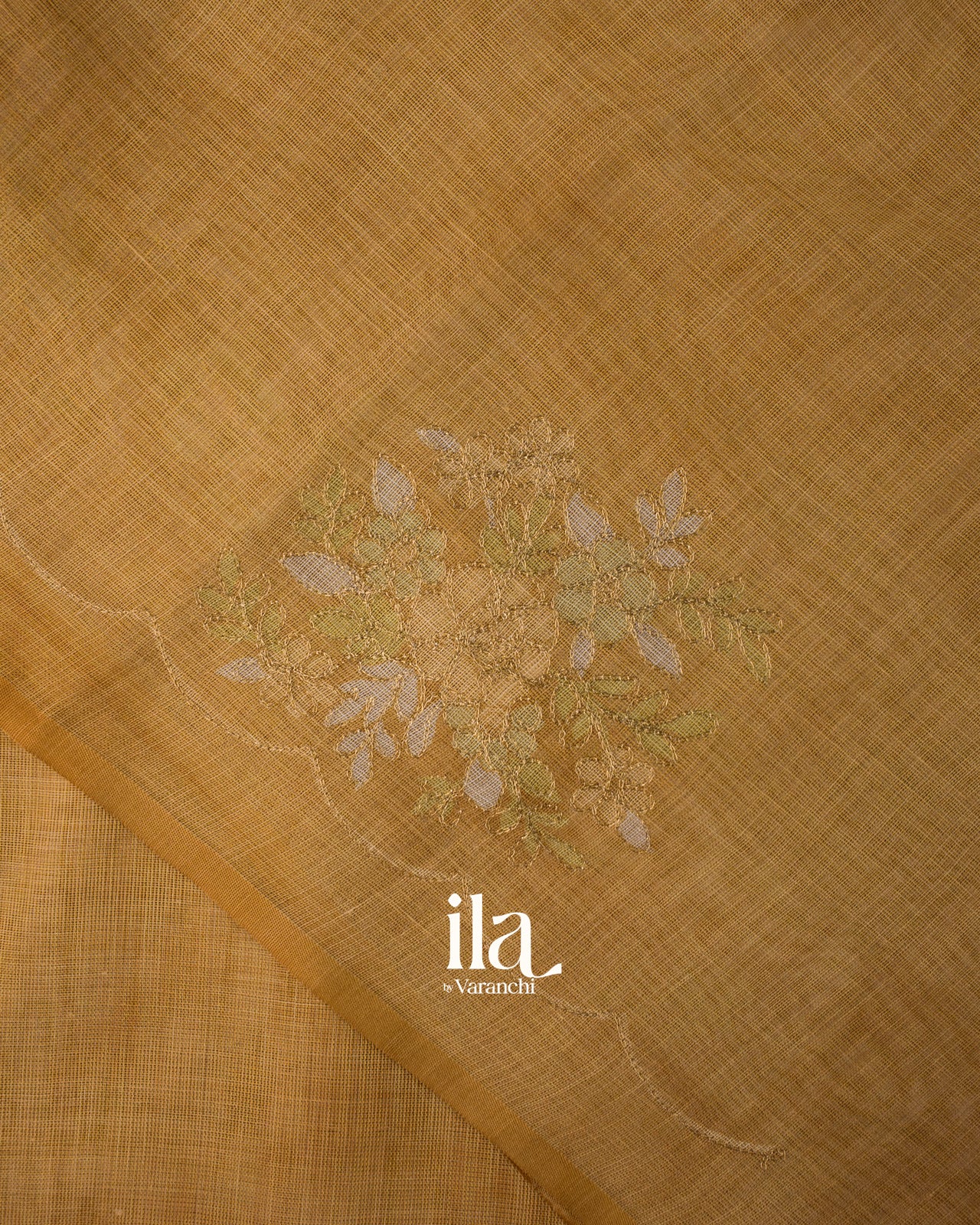 Golden Yellow Hand-Painted and Embroidered Pure Linen Tissue Saree