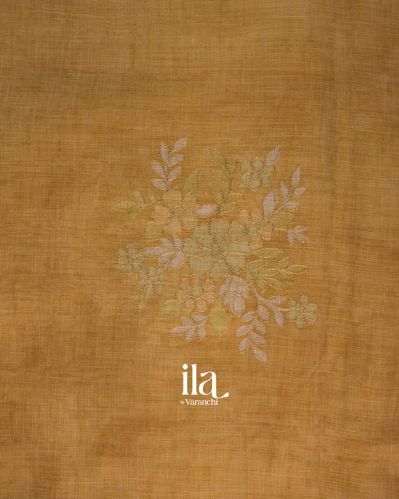 Golden Yellow Hand-Painted and Embroidered Pure Linen Tissue Saree