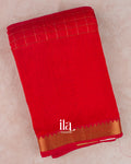 Crimson Red Checkered Semi Mangalgiri Silk Cotton Saree 