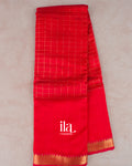 Crimson Red Checkered Semi Mangalgiri Silk Cotton Saree 