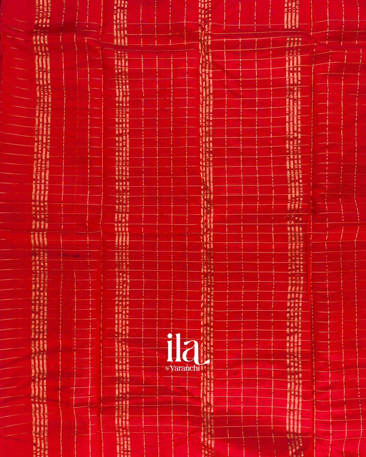 Crimson Red Checkered Semi Mangalgiri Silk Cotton Saree 