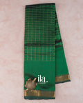 Deep Forest Green Checkered Semi Mangalgiri Silk Cotton Saree