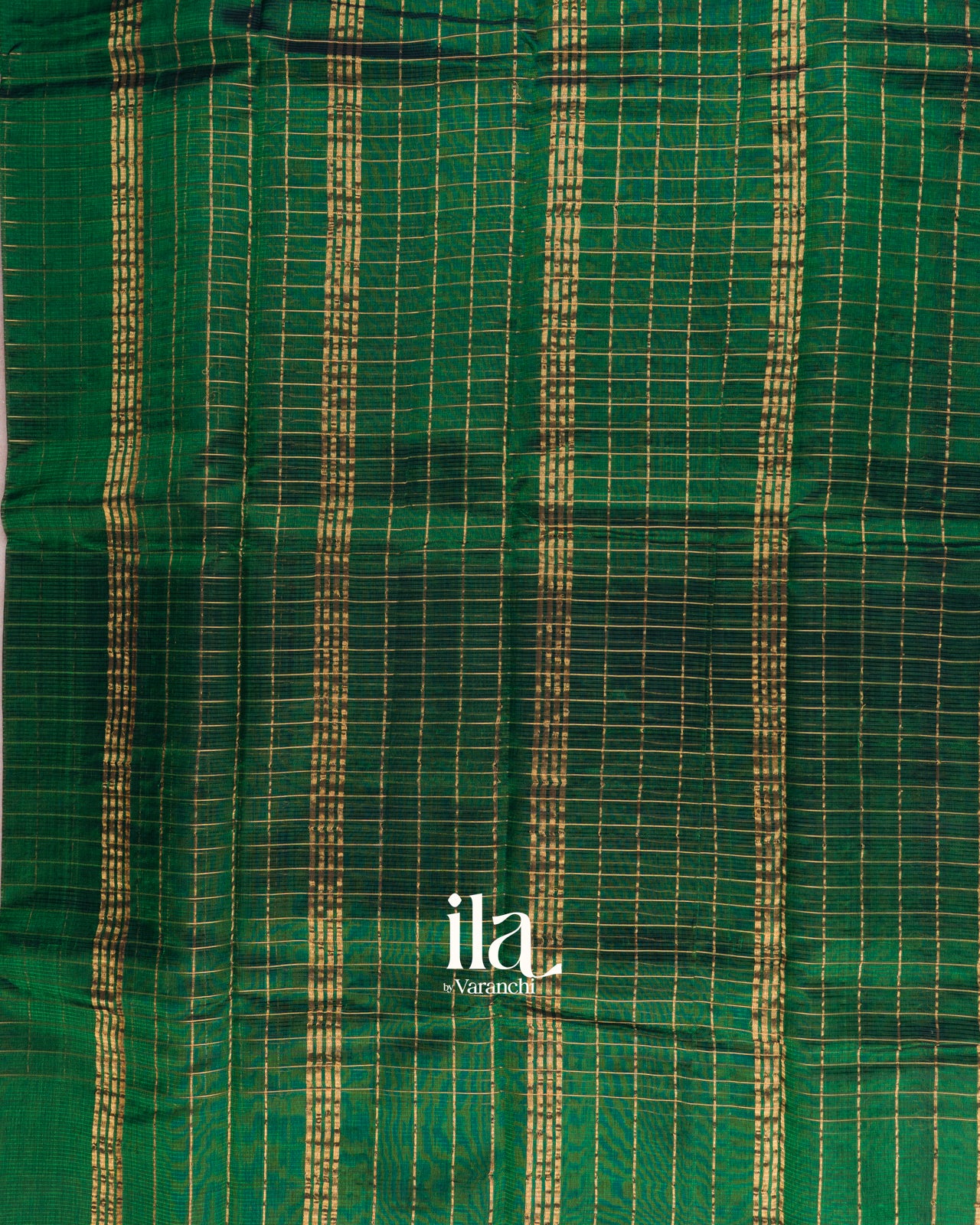Deep Forest Green Checkered Semi Mangalgiri Silk Cotton Saree