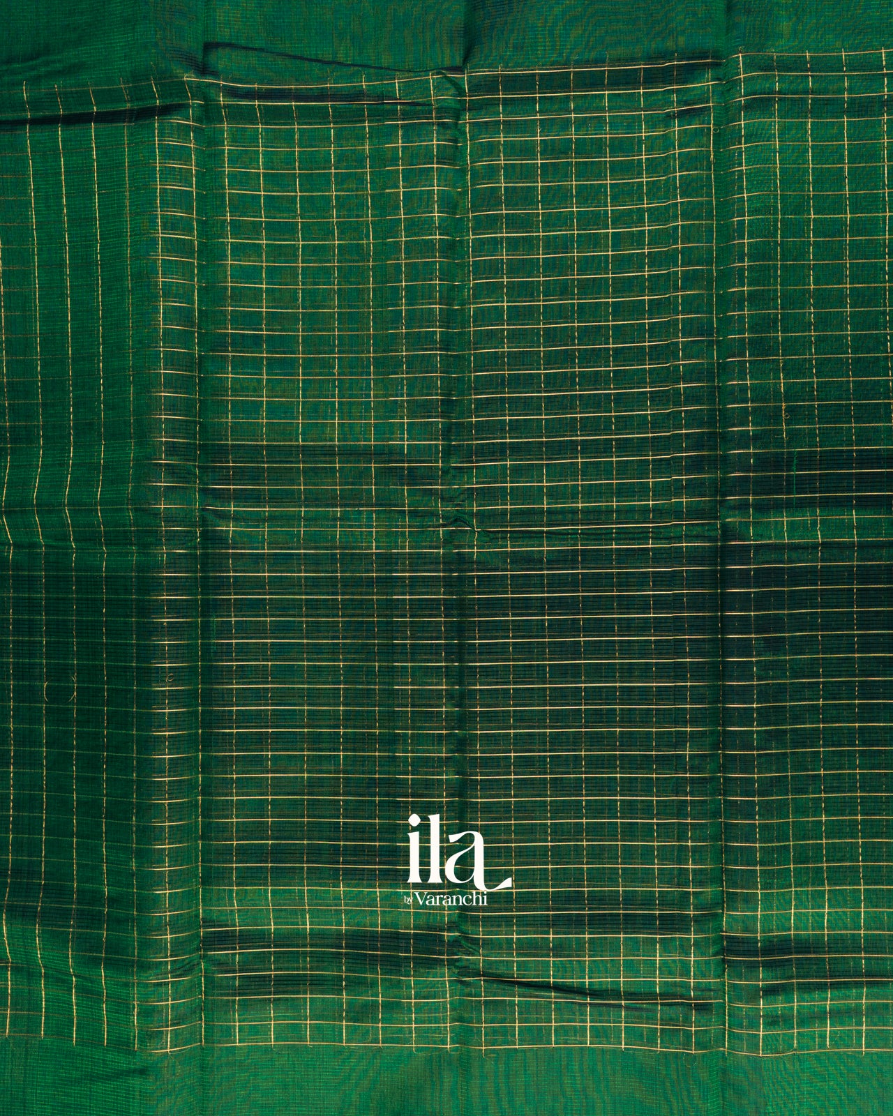 Deep Forest Green Checkered Semi Mangalgiri Silk Cotton Saree