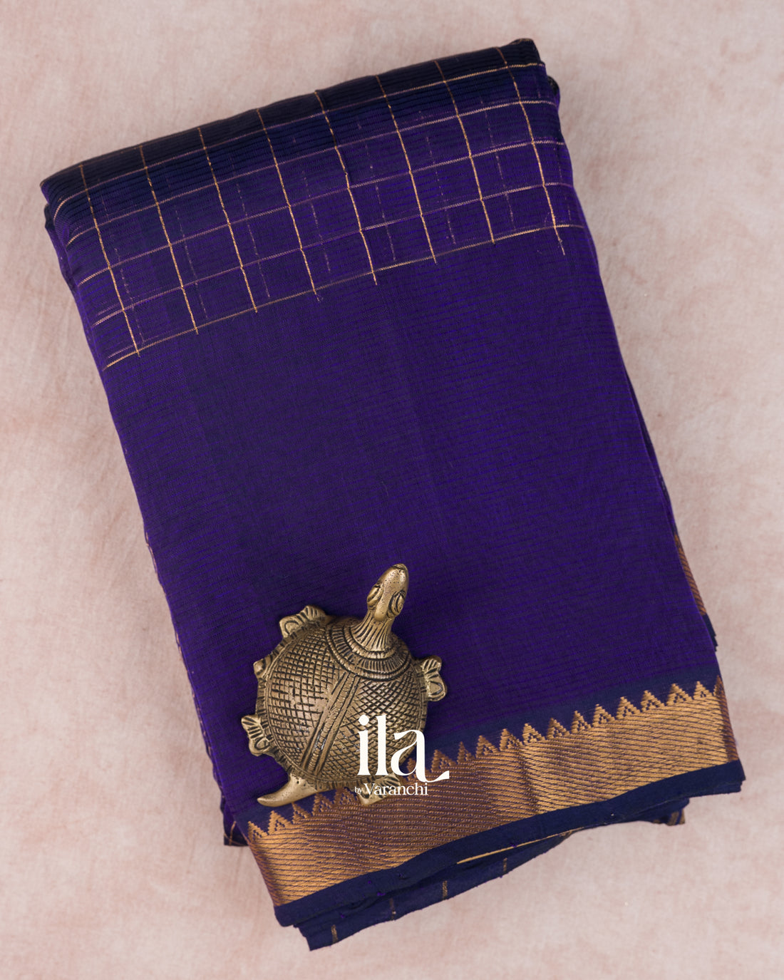 Dark Royal Blue Checkered Semi Mangalgiri Silk Cotton Saree