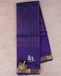 Dark Royal Blue Checkered Semi Mangalgiri Silk Cotton Saree