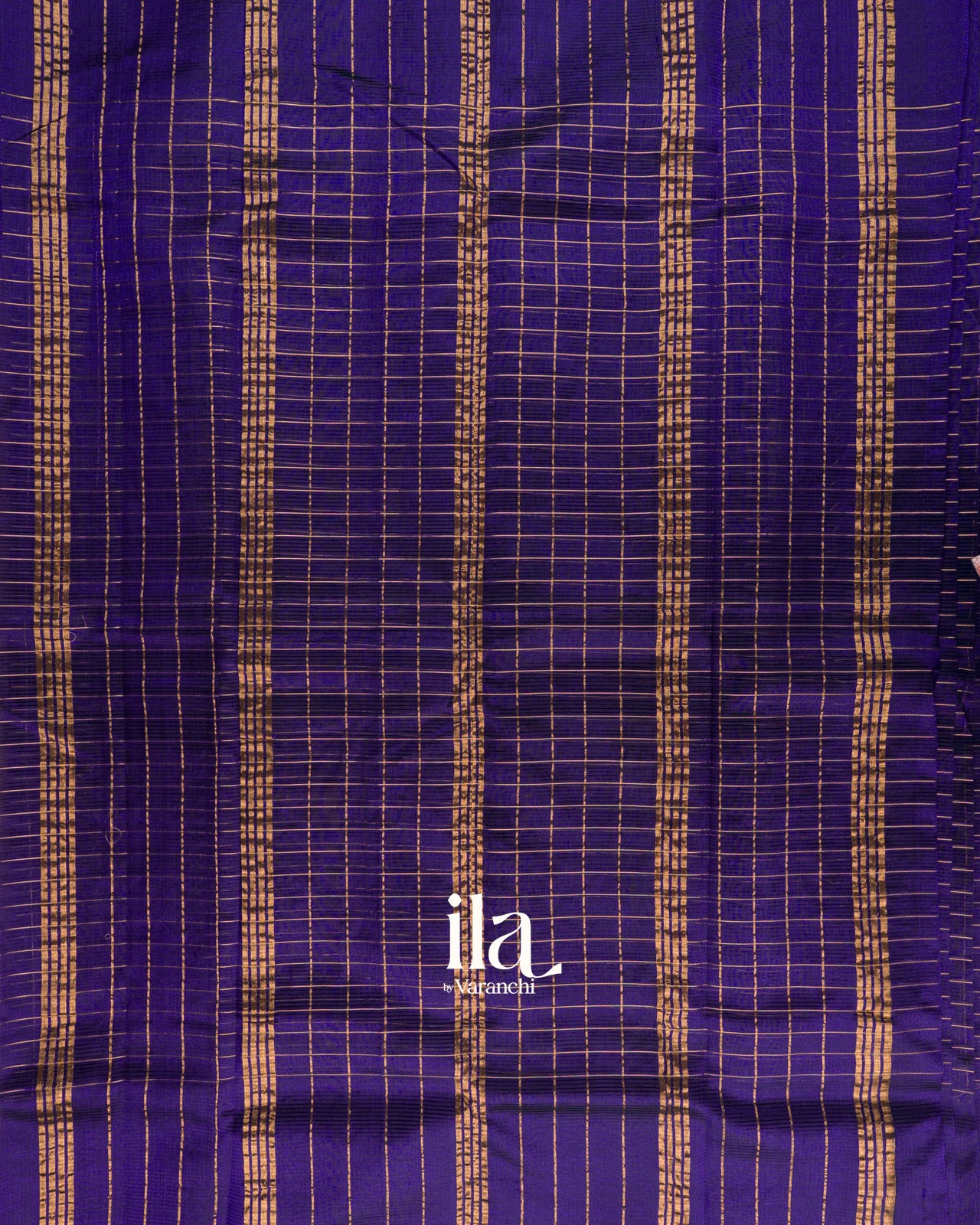 Dark Royal Blue Checkered Semi Mangalgiri Silk Cotton Saree