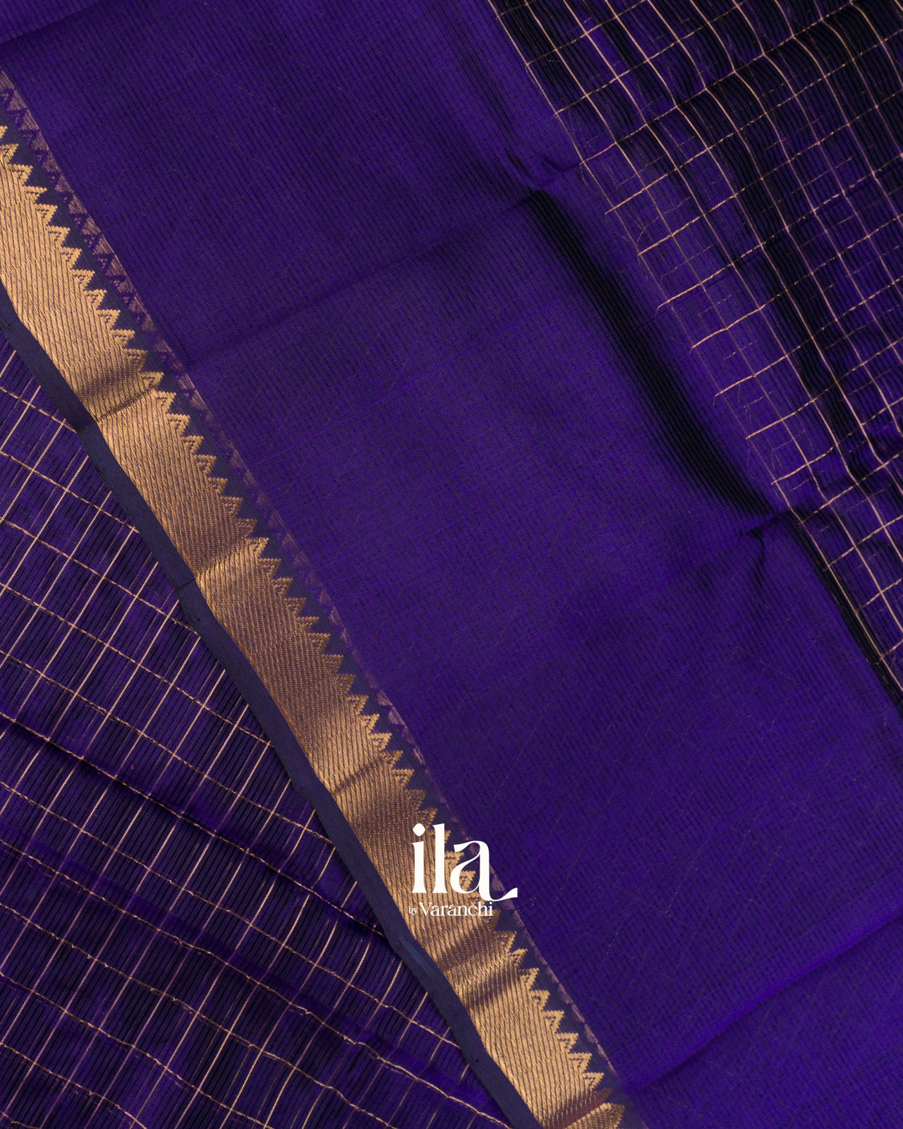 Dark Royal Blue Checkered Semi Mangalgiri Silk Cotton Saree