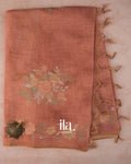 Rustic Copper Hand-Painted and Embroidered Semi Linen Tissue Saree 