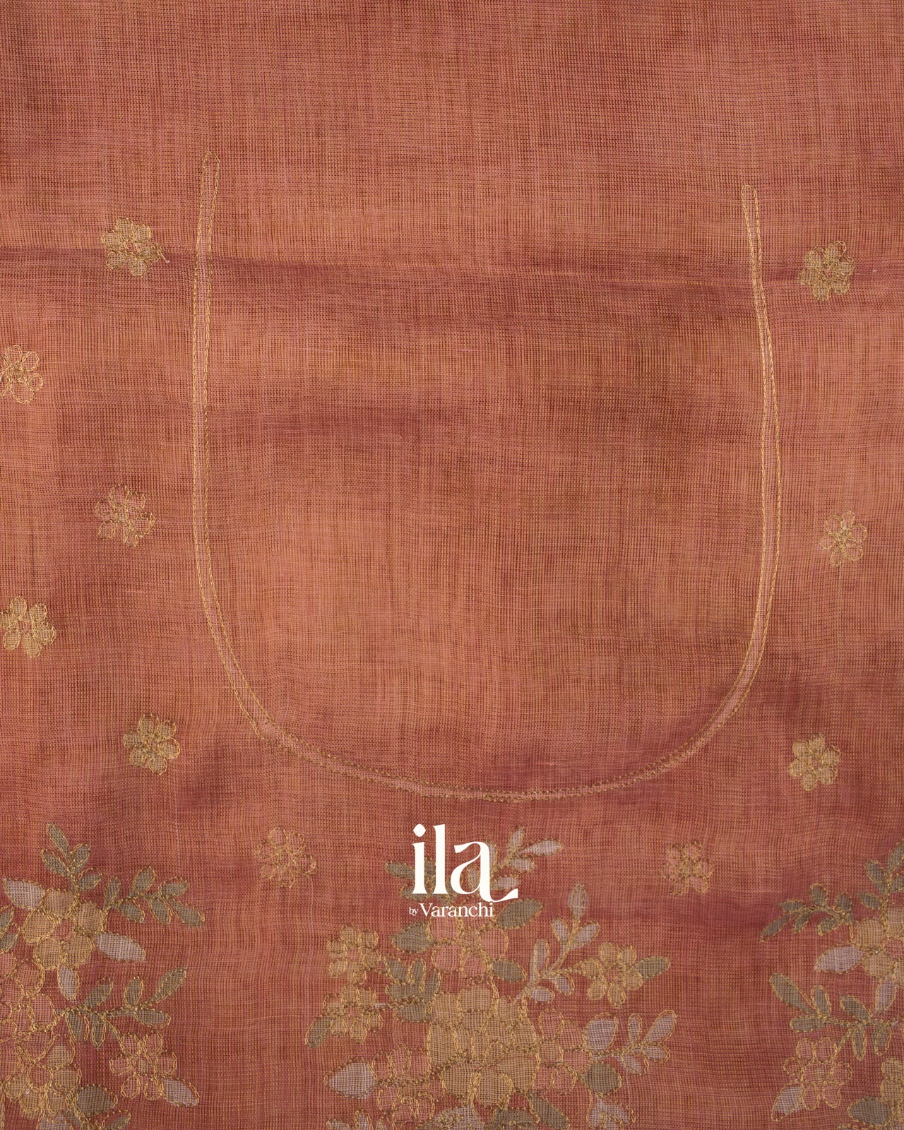 Rustic Copper Hand-Painted and Embroidered Semi Linen Tissue Saree 