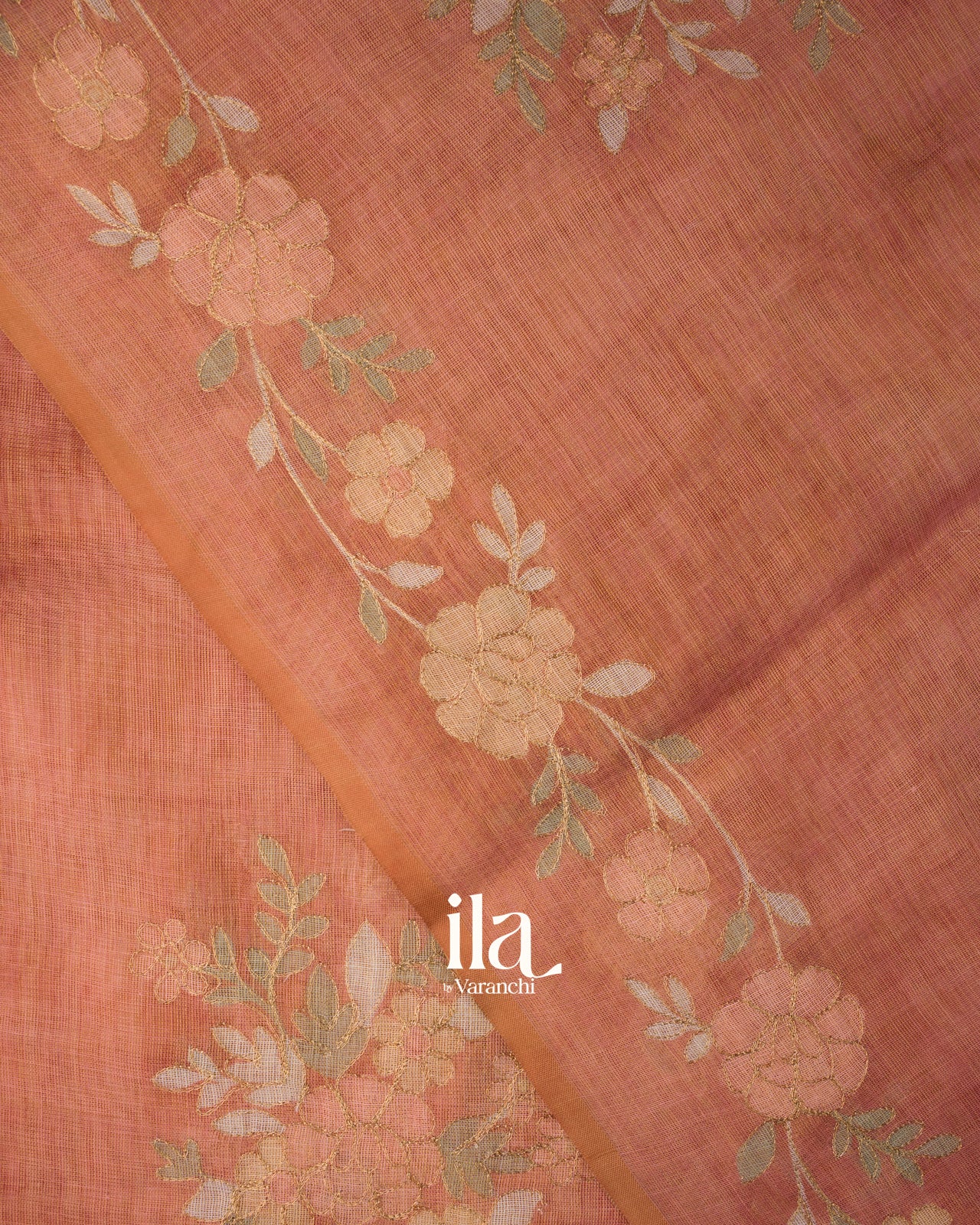 Rustic Copper Hand-Painted and Embroidered Semi Linen Tissue Saree 